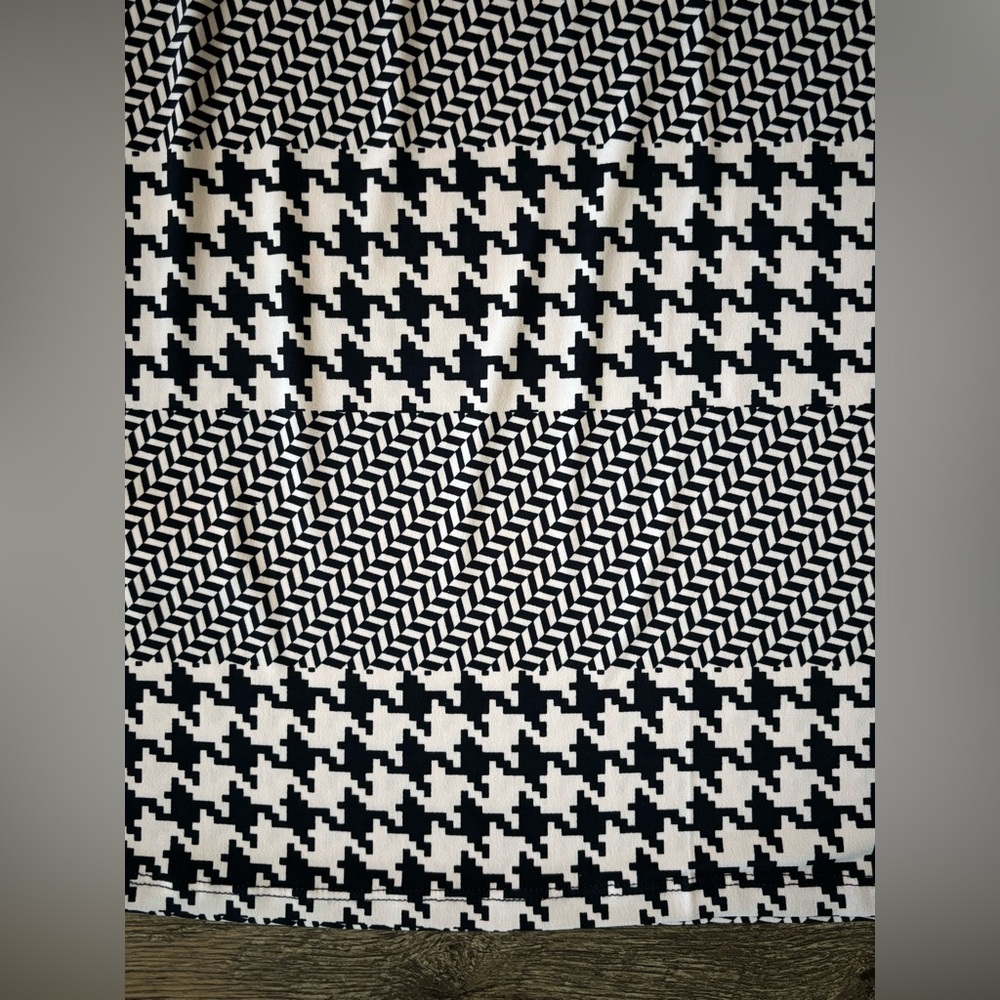MICHAEL KORS Navy herringbone White Print Shift Dress Jersey Small Houndstooth - Picture 9 of 11